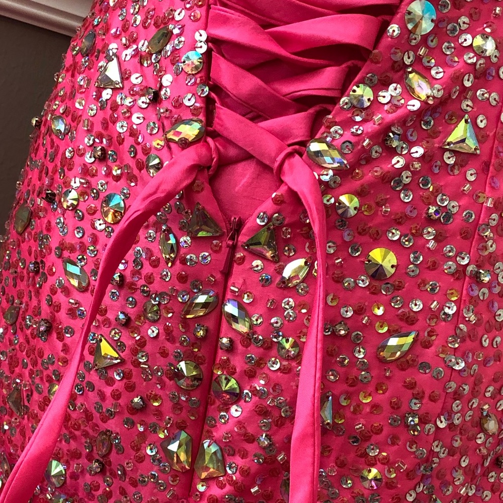 🔴CLEARANCE NEW TIFFANY DESIGNS SZ 4 NEON PINK CORSET BEAD ORGANZA FORMAL GOWN - Picture 11 of 14
